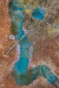 Aerial view of river amidst land
