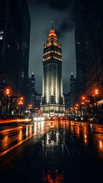 Illuminated buildings in city at night