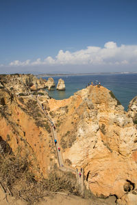 Scenic view of rocks and sea against sky