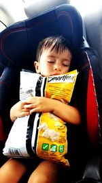 Boy playing in bus