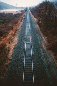 Railroad track along road