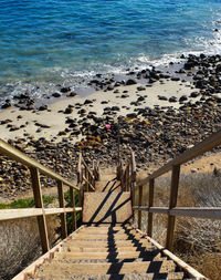 High angle view of sea standing on beach