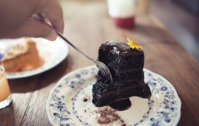 Close-up of chocolate cake on table