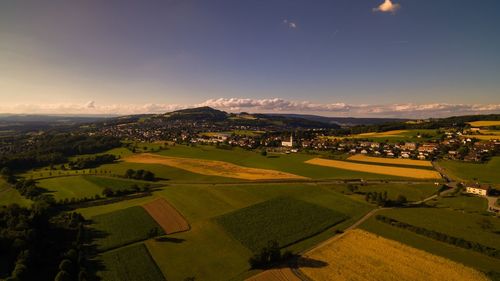 Scenic view of agricultural field against sky