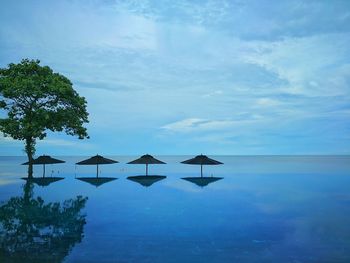 Scenic view of sea against blue sky