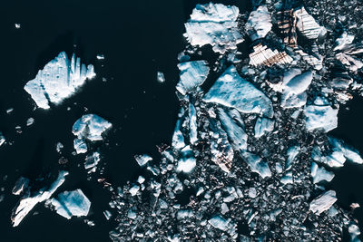 Close-up of snow on rock