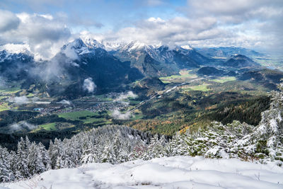 Scenic view of snowcapped mountains against sky