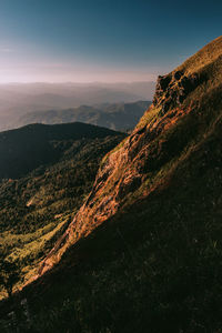 Aerial view of landscape against sky during sunset