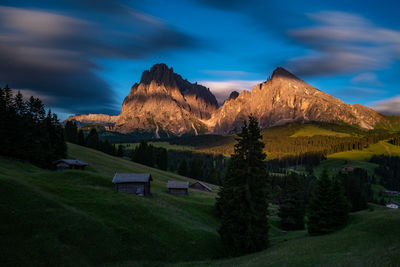 Scenic view of landscape and mountains against sky