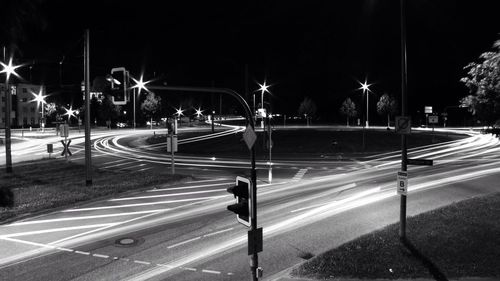 Light trails on road at night