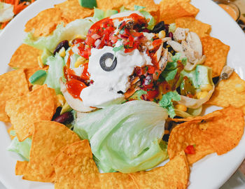 High angle view of meal served in plate