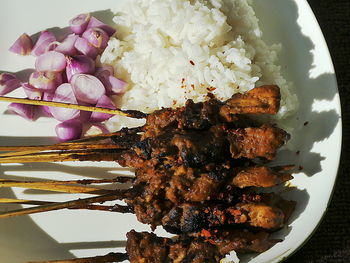 High angle view of food served in plate