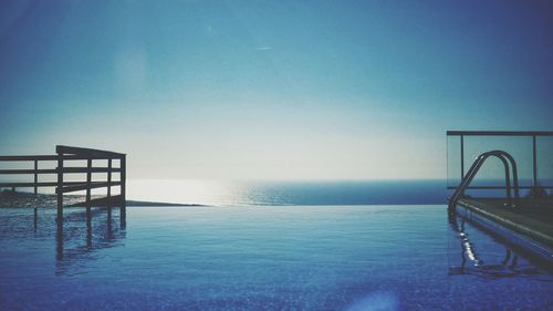 Scenic view of sea against clear blue sky