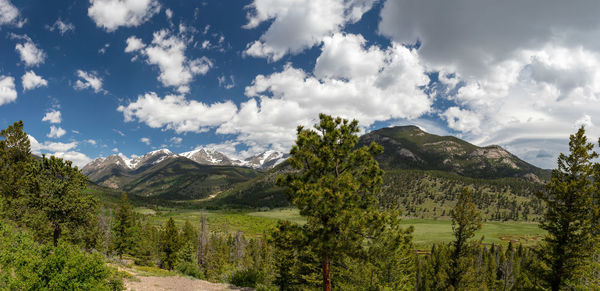 Scenic view of landscape and mountains against sky