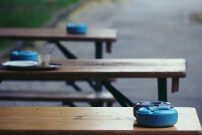 Ashtrays on picnic table