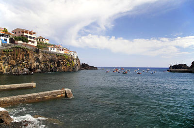 Scenic view of sea against cloudy sky