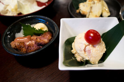 Close-up of served food in plate