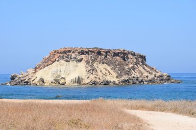 Scenic view of sea against clear blue sky