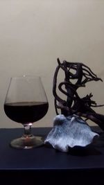 Close-up of wine glass on table