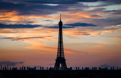 Low angle view of tower during sunset