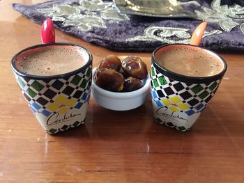 High angle view of coffee on table