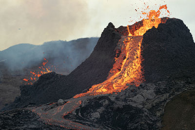 Aerial view of volcanic mountain