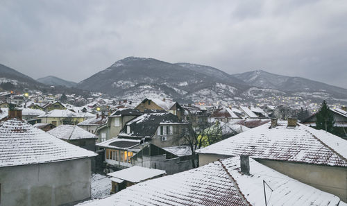 High angle view of houses in village