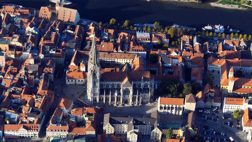 High angle view of buildings in city