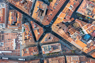 High angle view of buildings in city