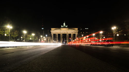 Light trails on road at night