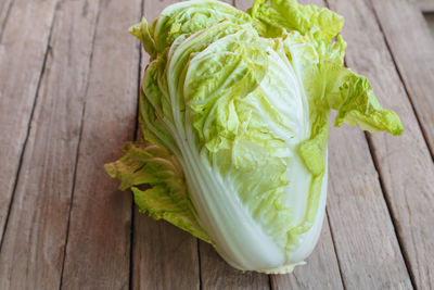 High angle view of green leaf on table