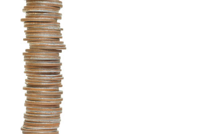 Close-up of stack against white background