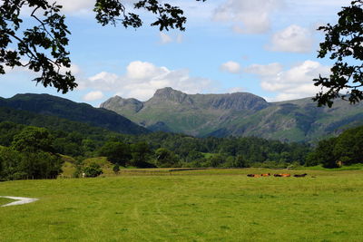 Scenic view of mountains against cloudy sky