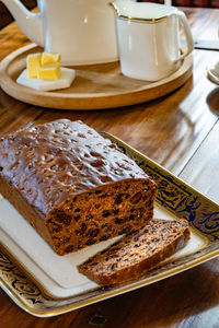 Close-up of dessert in plate on table