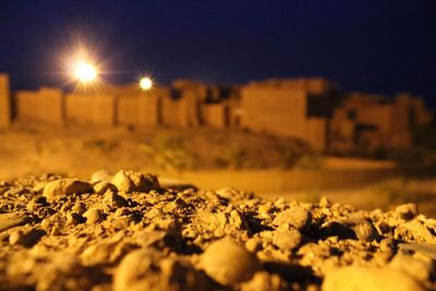 Surface level of snow covered landscape at night