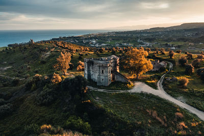 Ancient castle in calabria italy. arial view of castle of san fili.