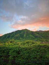 Scenic view of mountains against sky during sunset