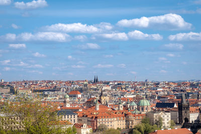 High angle shot of townscape against sky