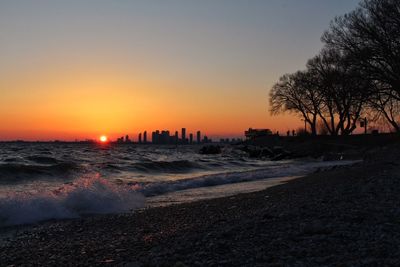 View of city at sunset