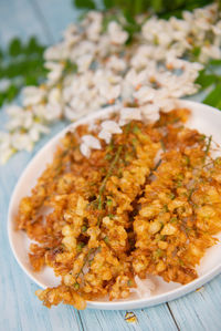 Close-up of food in plate on table