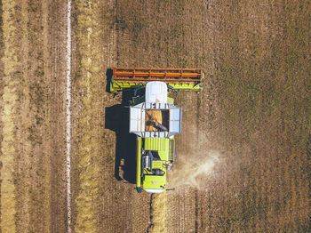 High angle view of tractor on field