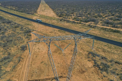 High angle view of road amidst field