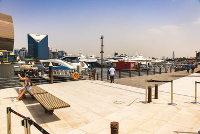 Harbor against buildings in city