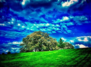 Scenic view of grassy field against cloudy sky