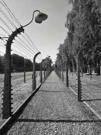 Empty footpath amidst fence on field