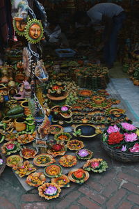 High angle view of market stall