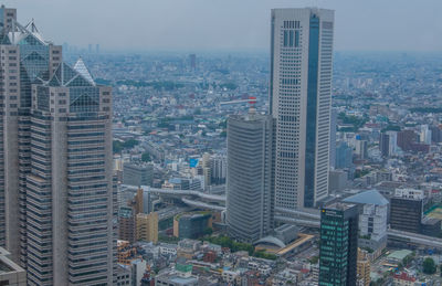 High angle view of buildings in city