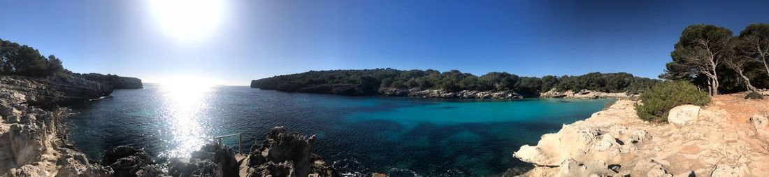 Panoramic view of sea and rocks against sky