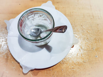 High angle view of tea cup on table