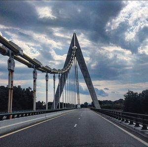 Bridge over river against cloudy sky